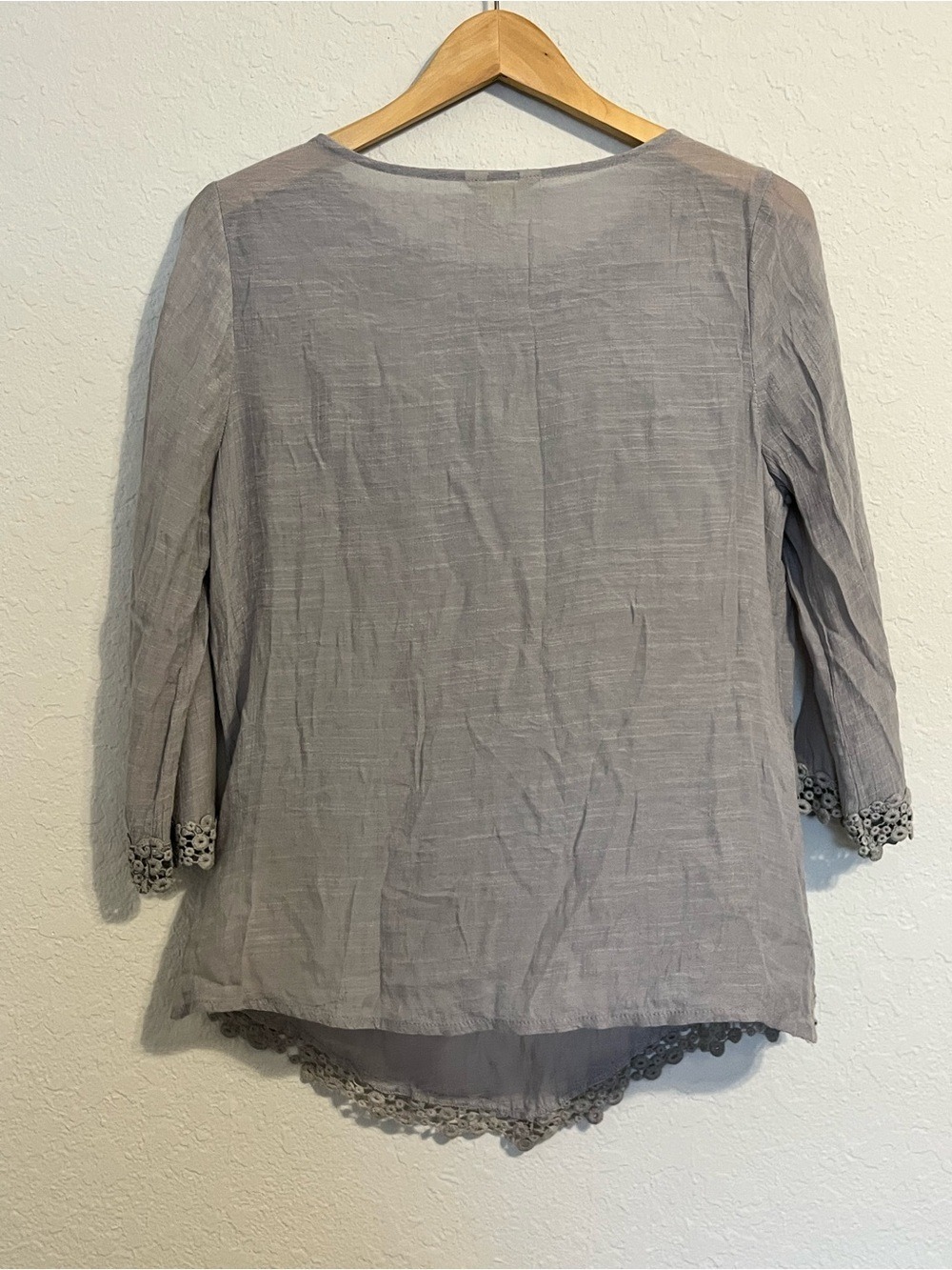 Gray Boho Lace Gauze Tunic Top Medium Fairycore Prairie Romantic Sheer Cottage - Picture 6 of 8